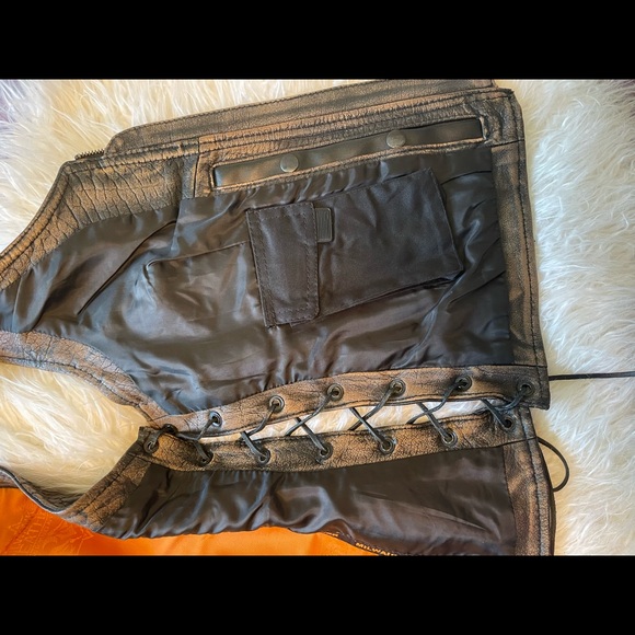 MILWAUKEE LEATHER WOMENS OPEN NECK BROWN VEST w/ DUAL CONCEAL GUN POCKETS - Picture 5 of 5